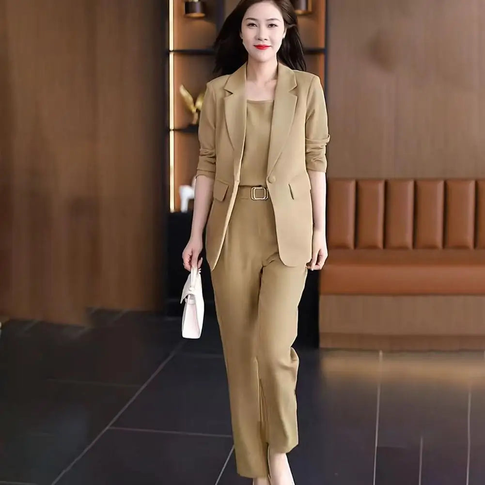 High Waist Pants Set Elegant Women's Business Suit Set with Lapel Cardigan High Waist Pants Vest Formal Office for Professional