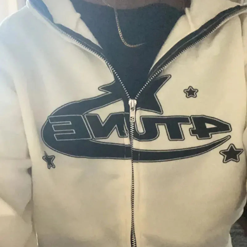 2023 Autumn and Winter Harajuku Hooded Coat Y2k Street Girl Boy Thicken Jacket Top Funny Star Pattern Pullover Hoodie
