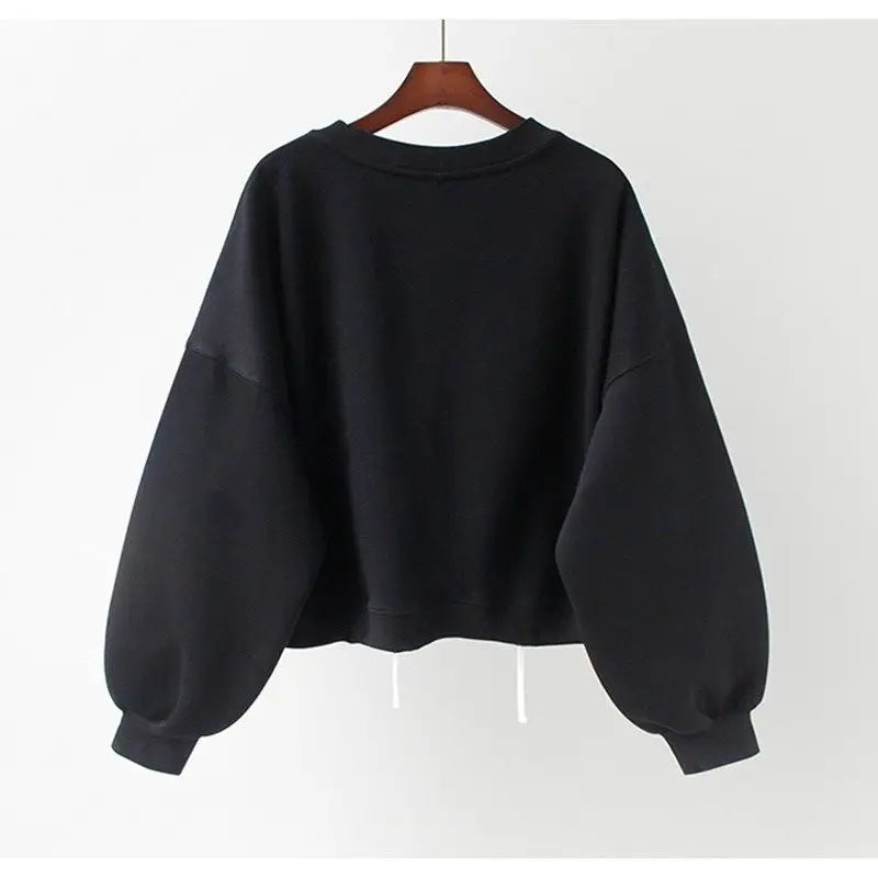 Y2k Sweatshirt For Women Short Embroidery Spring Autumn New Loose Korean Fashion Long Sleeve Drawstring Pullover Top Woman