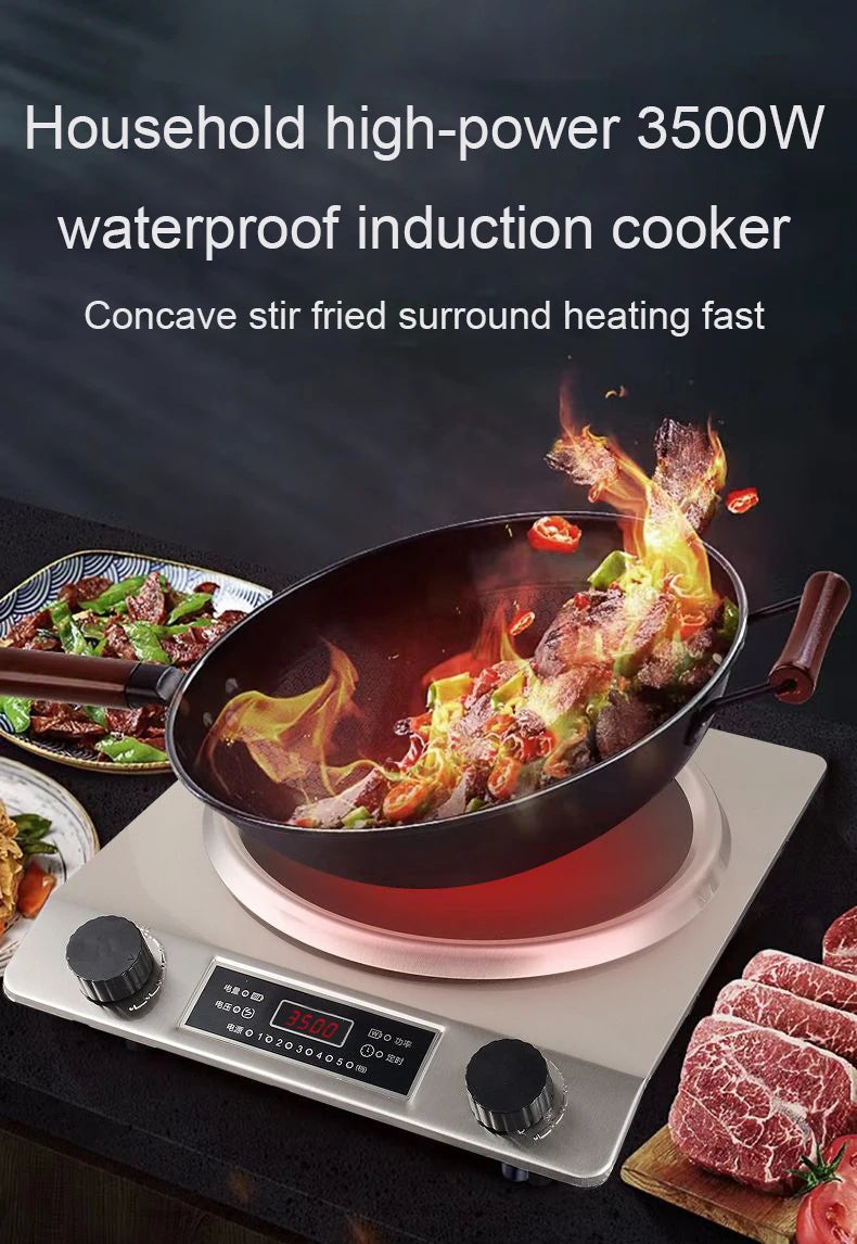 DMWD Electric Induction Cooker Waterproof 3500W Concave Type Magnetic Hotpot Hob Burner Soup Stir-fry Cooking Stove Cooktop EU