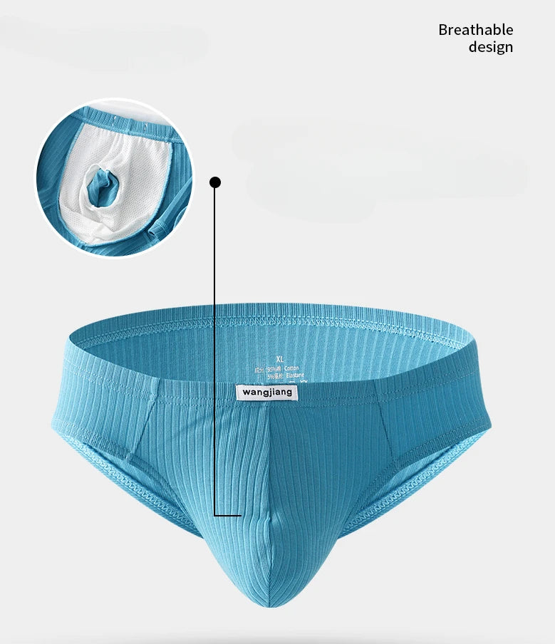 Cotton Briefs Men Sexy Bulge Pouch Underwear Sweat Absorption Underpants Breathable Panties Striped Knickers Male Soft Lingerie
