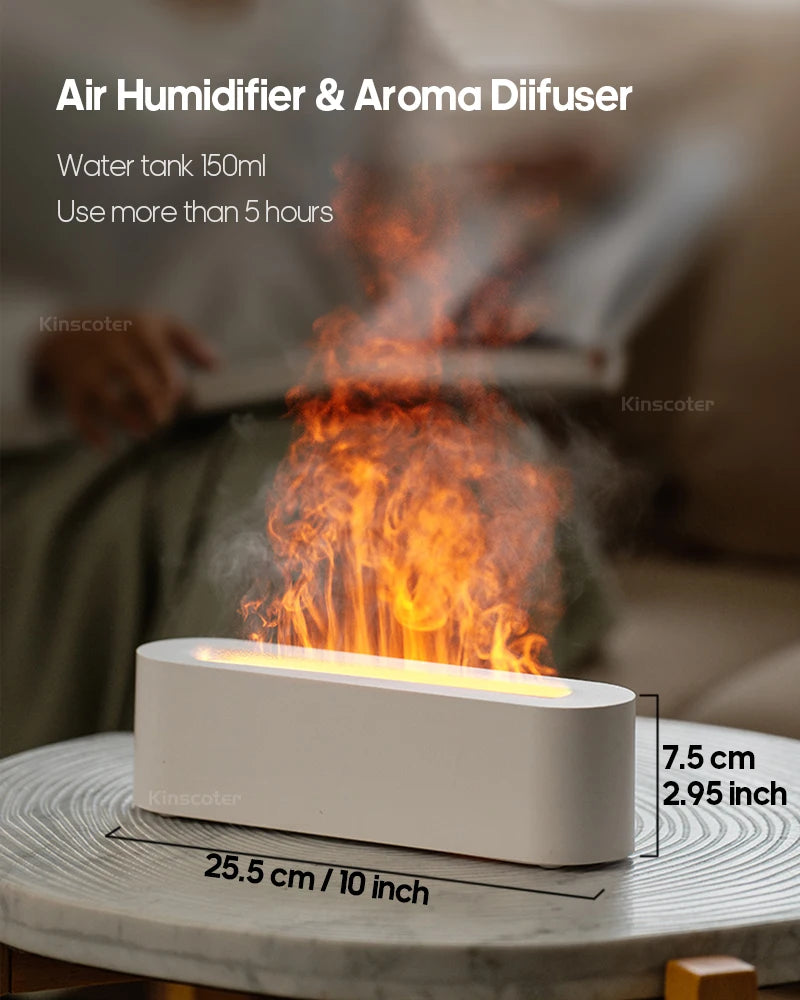 KINSCOTER Essential Oil Aroma Diffuser Flame Air Humidifier Ultrasonic Cool Mist Difusor with RGB Realistic Fire Night Light