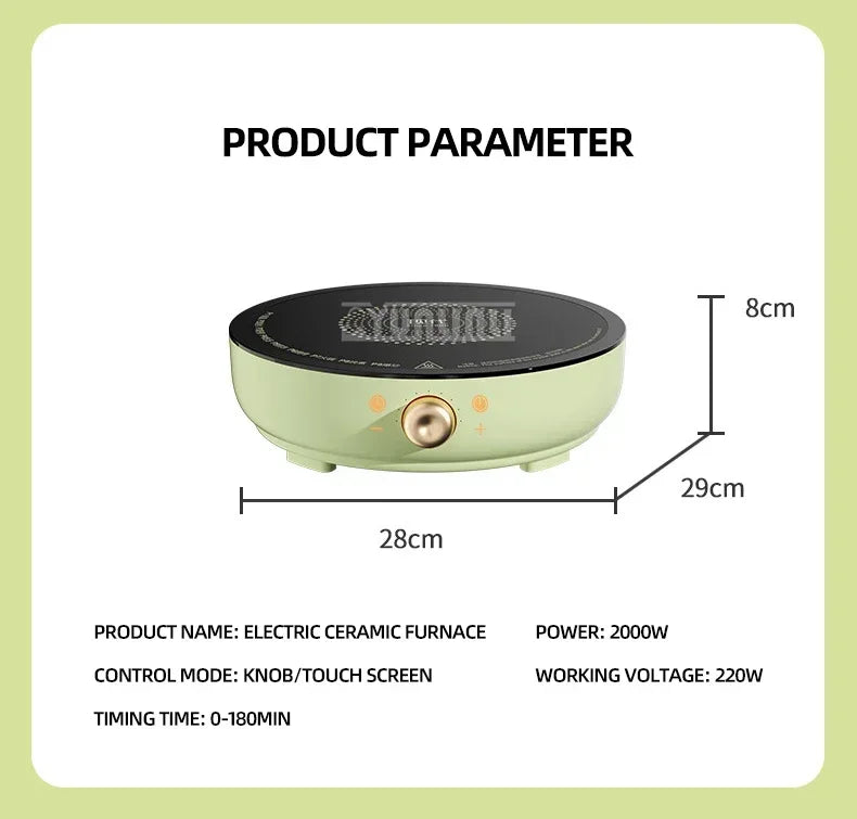 Portable Electric Induction Cooker 2000W Round Electromagnetic Oven Household Tea Boiling Stove