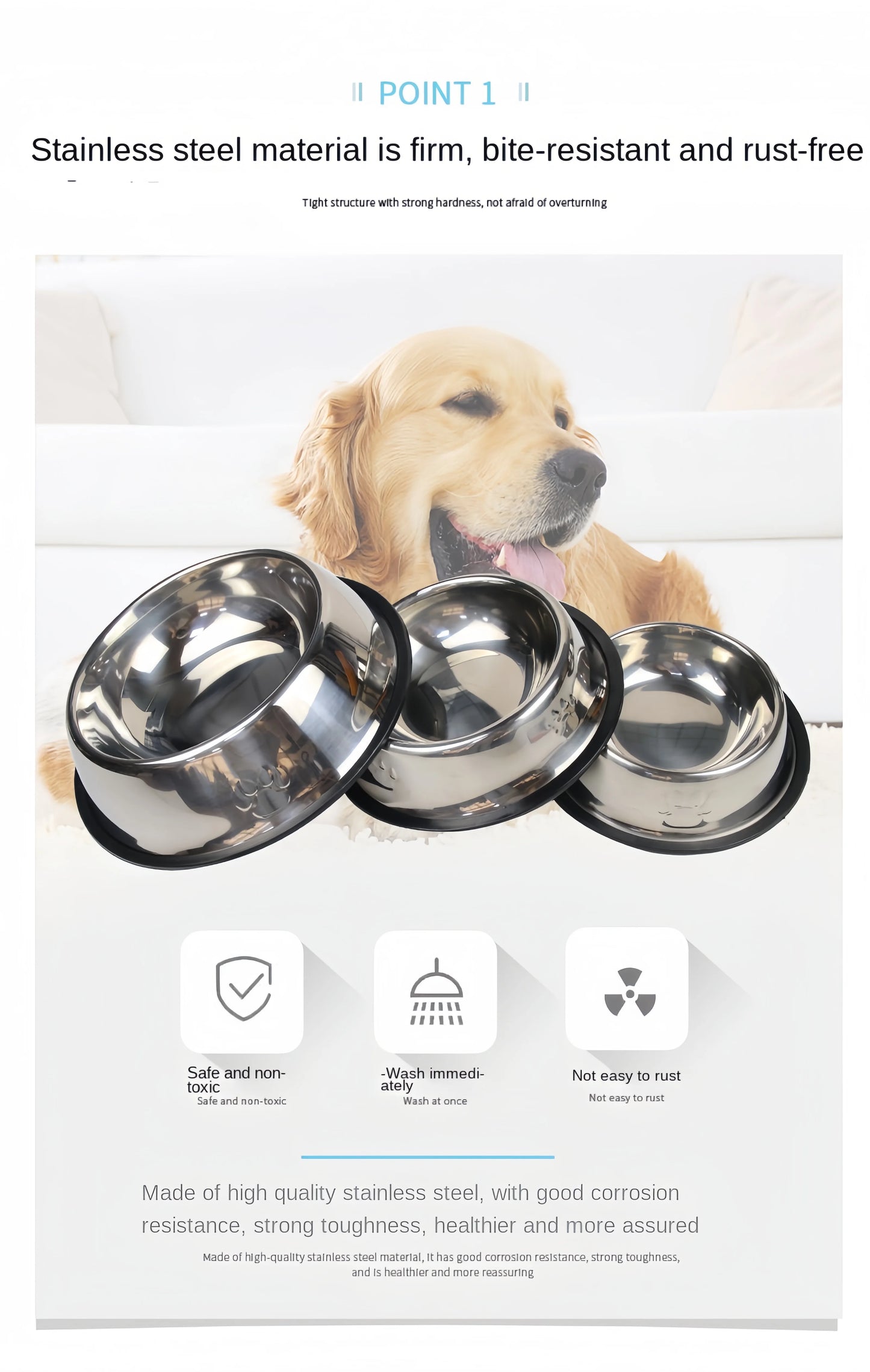 Pet Dog Cat Stainless Steel Bowl Pet Feeding Bowl Cat and Dog Drinking Bowl Metal Feeder Bowl Durable Easy To Clean 6 Sizes