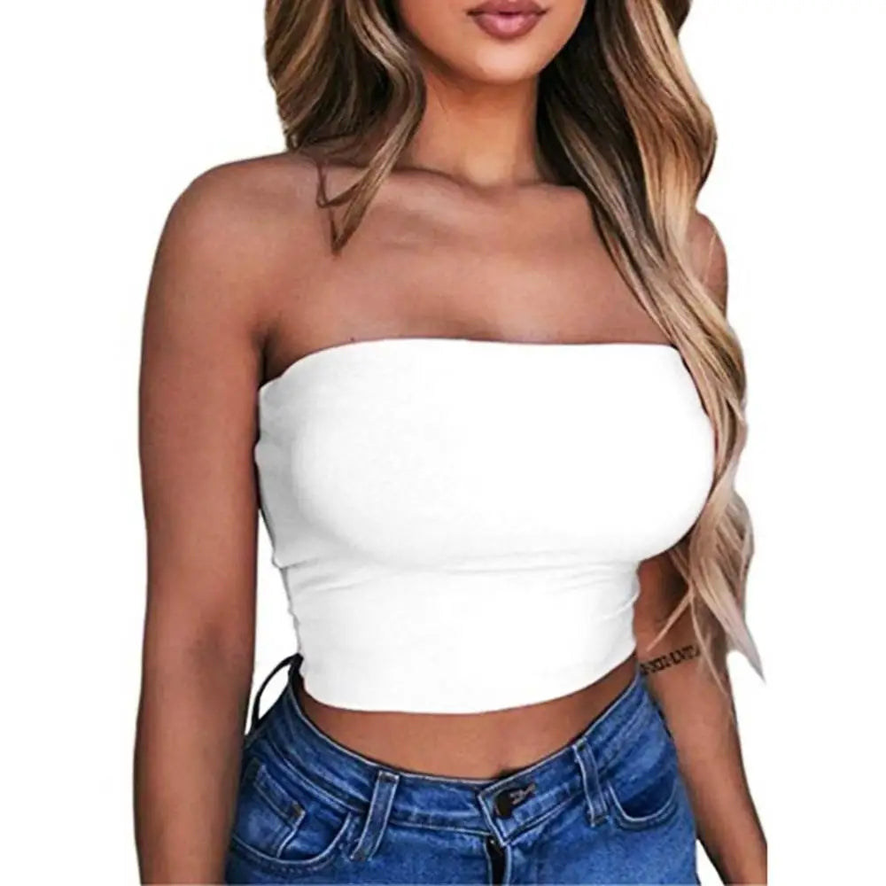 Women Solid Color Tube Tops New Yoga Sports Women's Wrapped Vest Mini Bustier Slim Elastic Tube Tops Strapless Cropped Tank Top