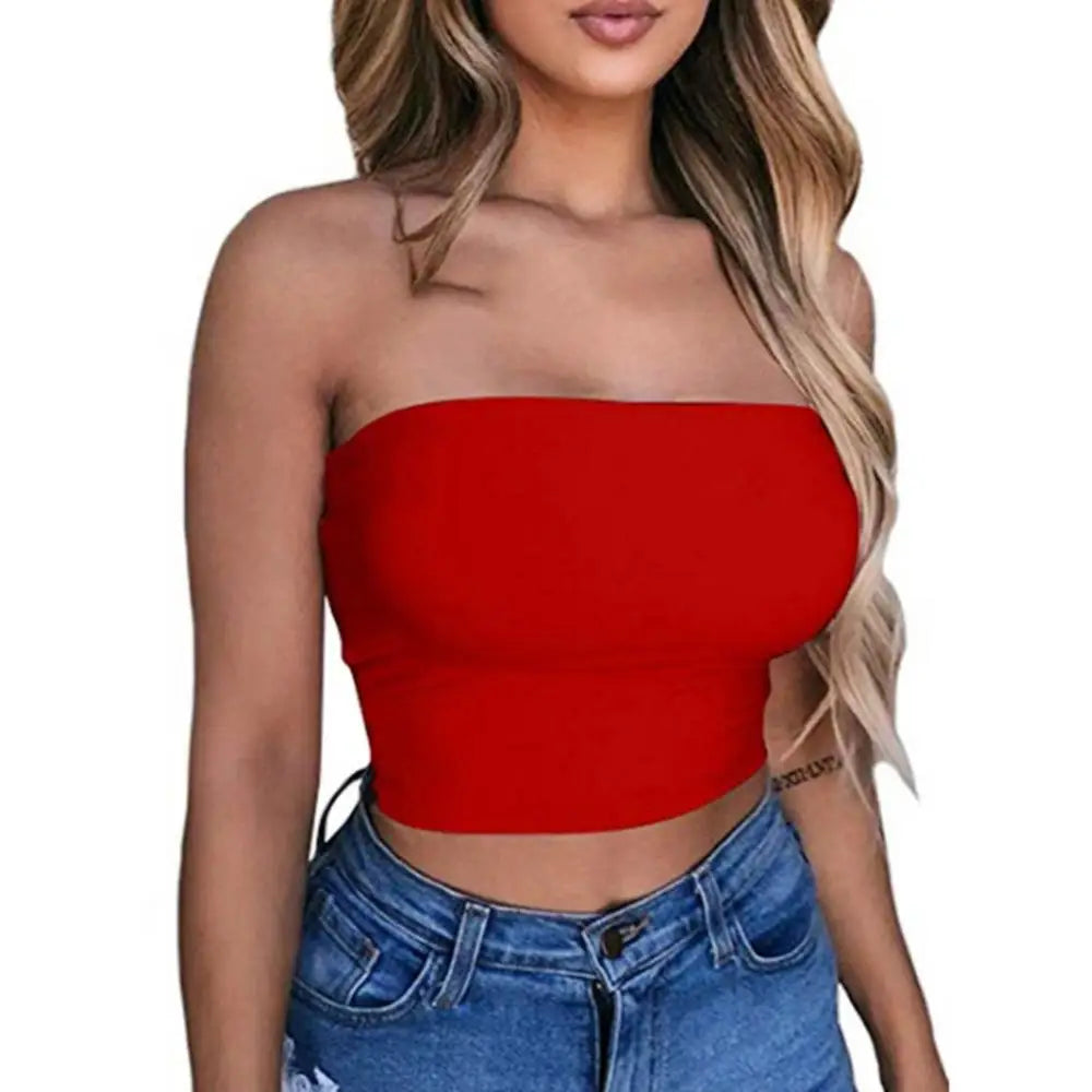 Women Solid Color Tube Tops New Yoga Sports Women's Wrapped Vest Mini Bustier Slim Elastic Tube Tops Strapless Cropped Tank Top
