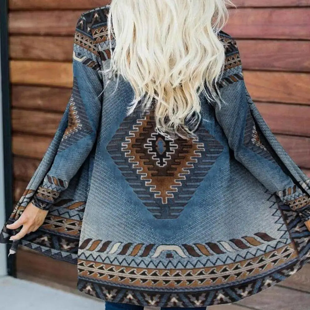 Pretty Female Coat Long Sleeve Coat Comfortable Ethnic Print Cardigan Top Winter Coat Keep Warm