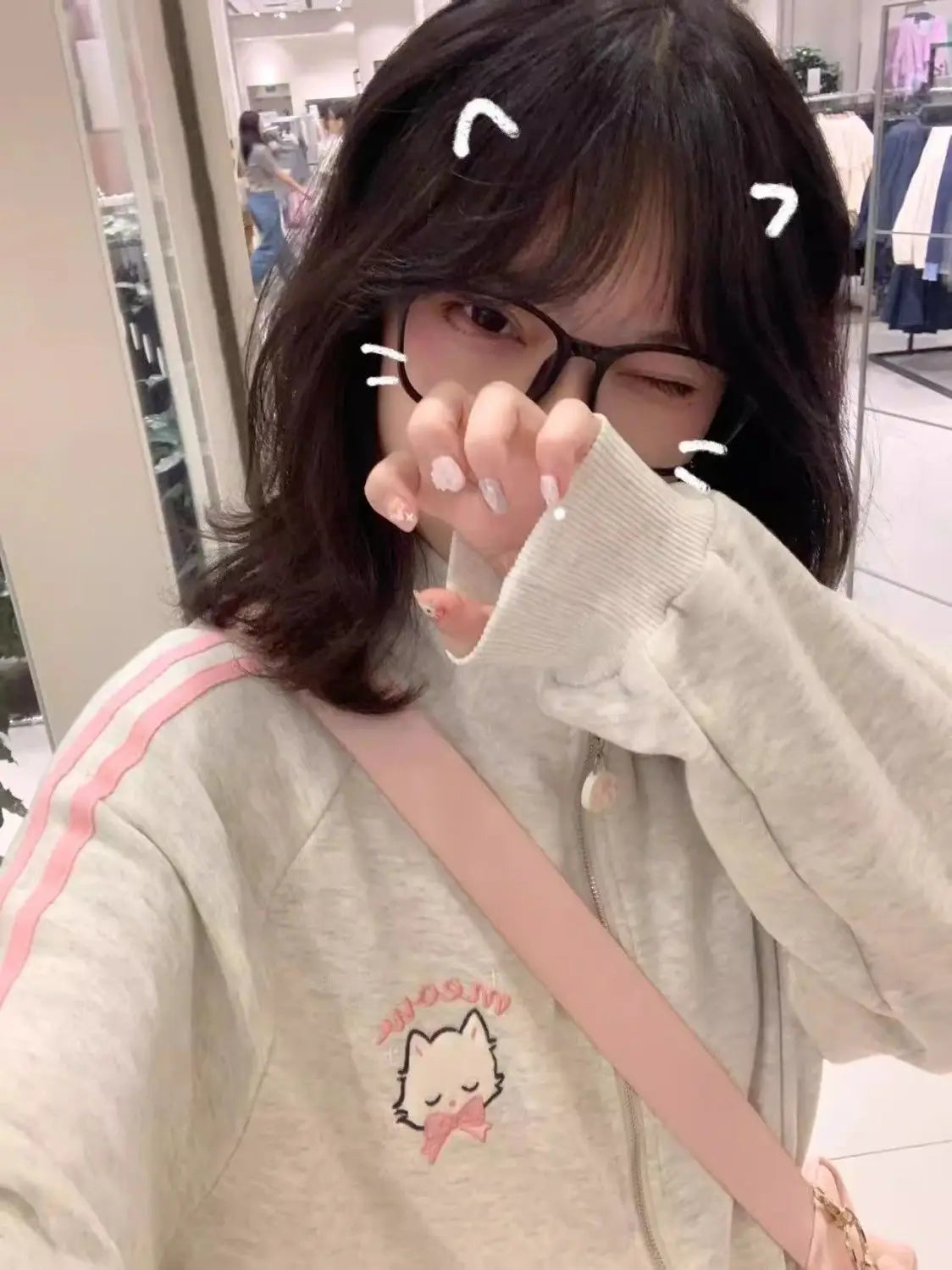 HOUZHOU Japanese Fashion Kawaii Zipper Hoodie Women Harajuku Cute Pink Cat Embroidery Oversized Hooded Sweatshirt Winter 2023