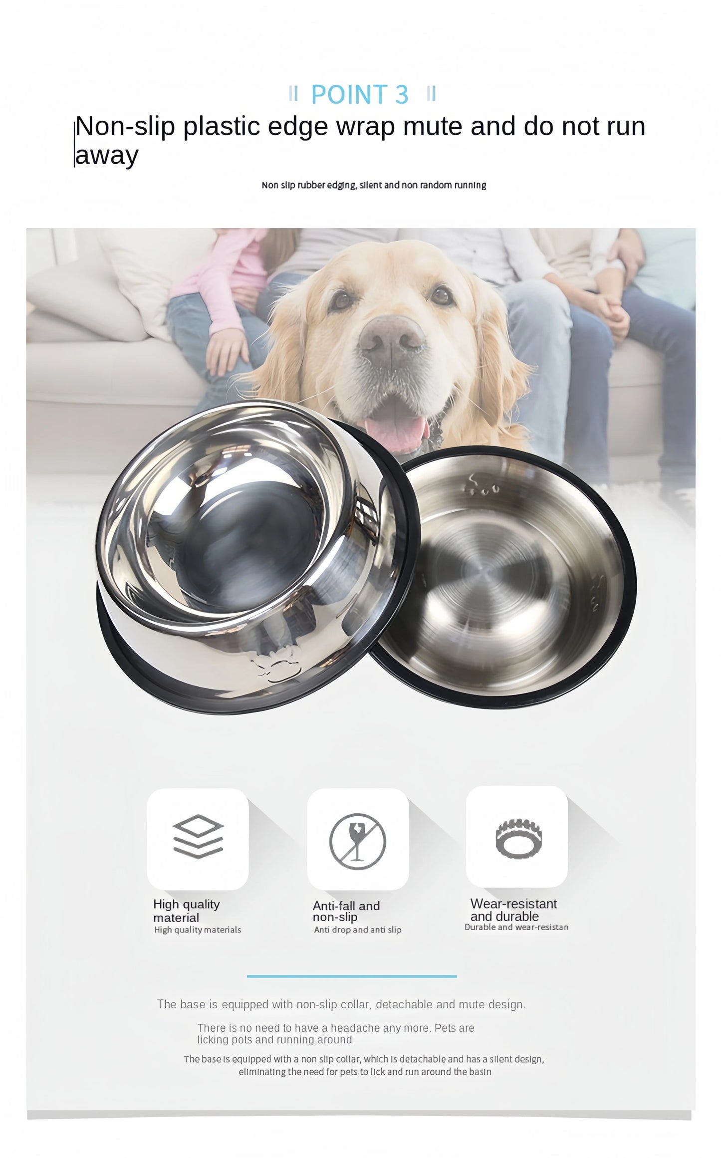 Pet Dog Cat Stainless Steel Bowl Pet Feeding Bowl Cat and Dog Drinking Bowl Metal Feeder Bowl Durable Easy To Clean 6 Sizes