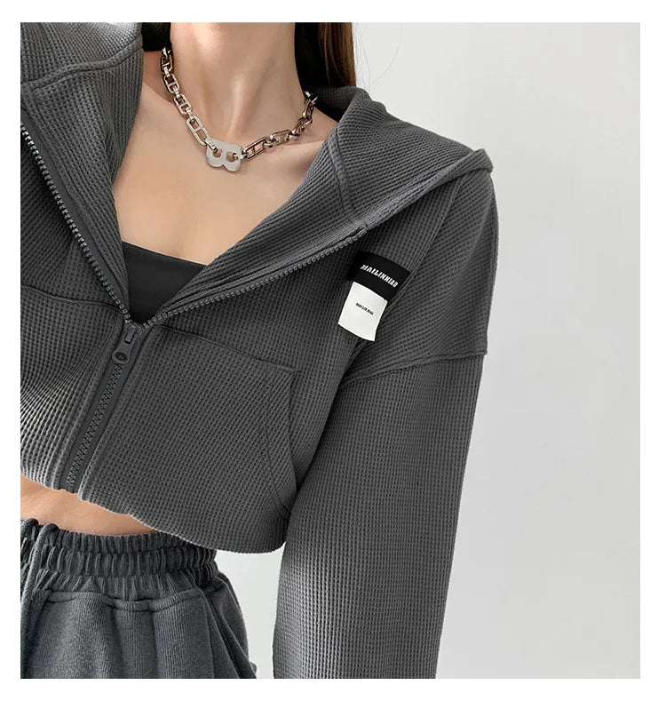 Harajuku Women Sweatshirts Korean Fashion Sportswear Female Zip Up Hoodies Vintage Streetwear Basic Casual Cropped Top Autumn