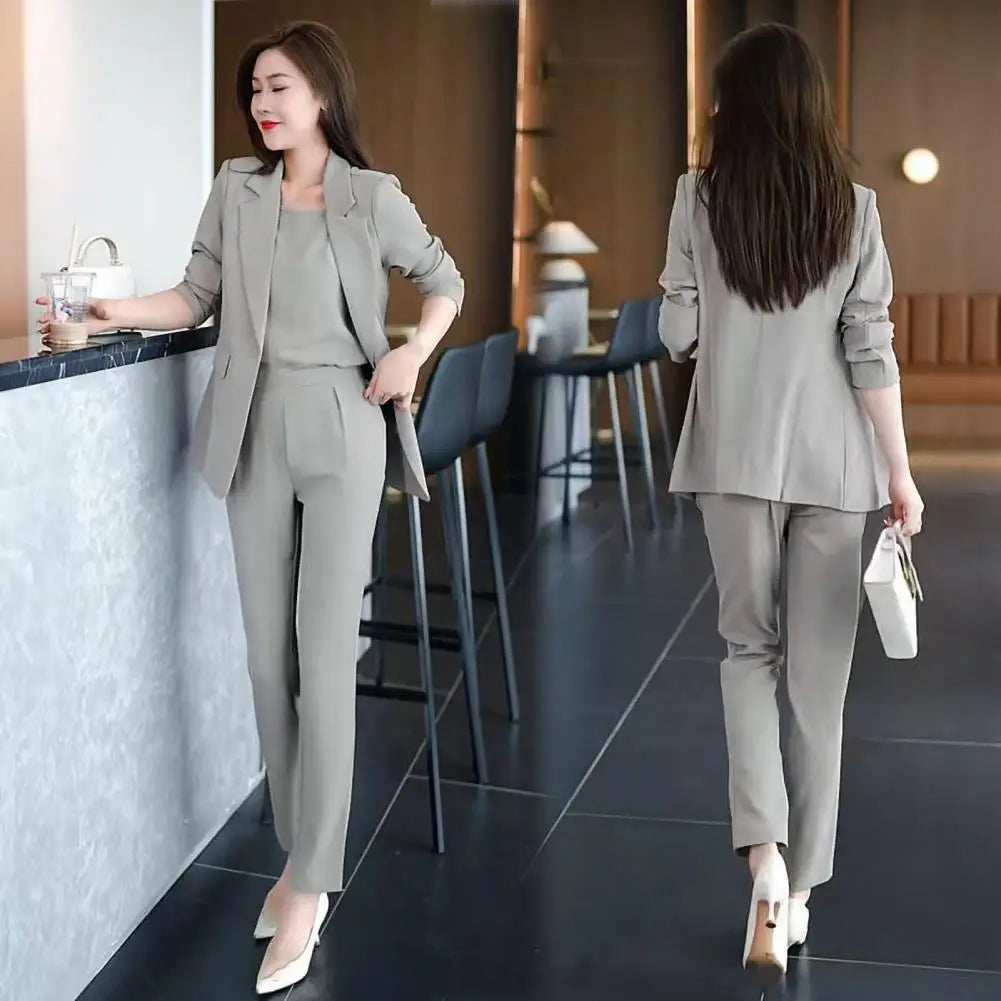 High Waist Pants Set Elegant Women's Business Suit Set with Lapel Cardigan High Waist Pants Vest Formal Office for Professional