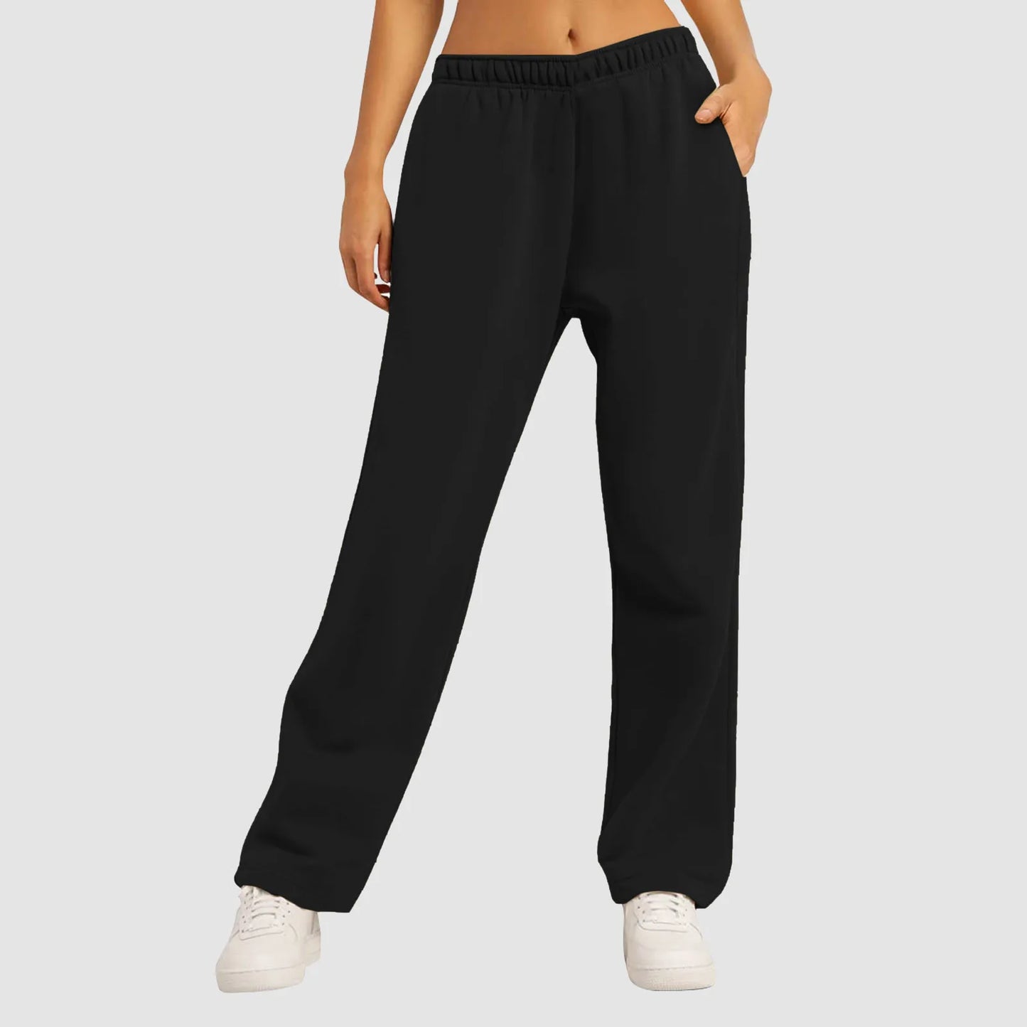 Gray Casual Sweatpants Women Autumn Fleece Lined Wide Leg Pants Joggers Streetwear Basic All-match Loose Sports Trousers Ladies