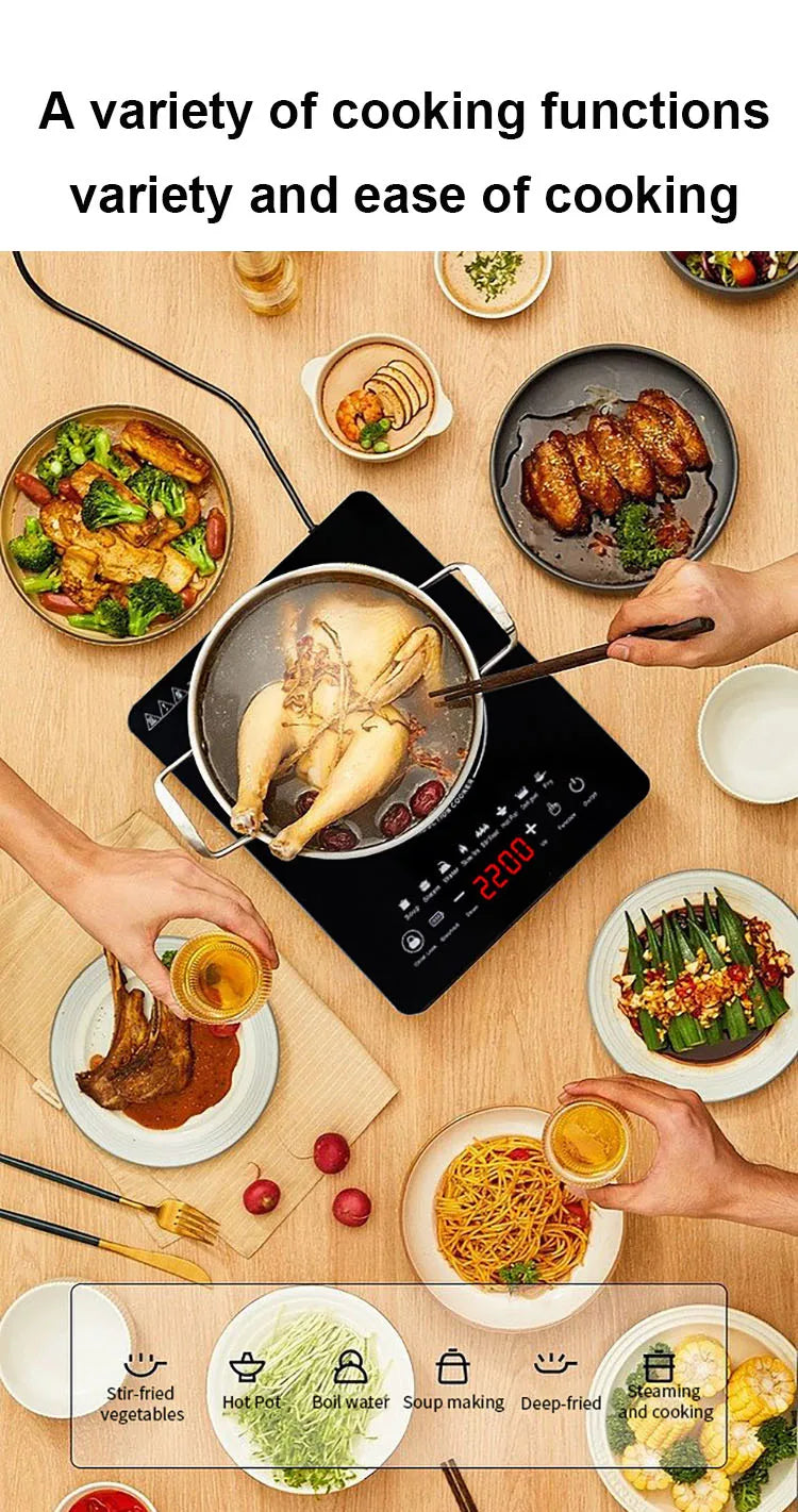 110V/220V Electric Magnetic Induction Cooker Waterproof Hot Pot Oven Furnace Cooking Stove Kitchen Hotpot Heater Cooktop 2200W
