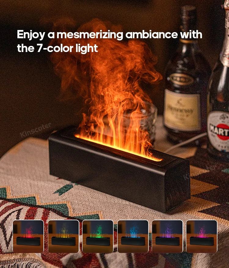 KINSCOTER Essential Oil Aroma Diffuser Flame Air Humidifier Ultrasonic Cool Mist Difusor with RGB Realistic Fire Night Light