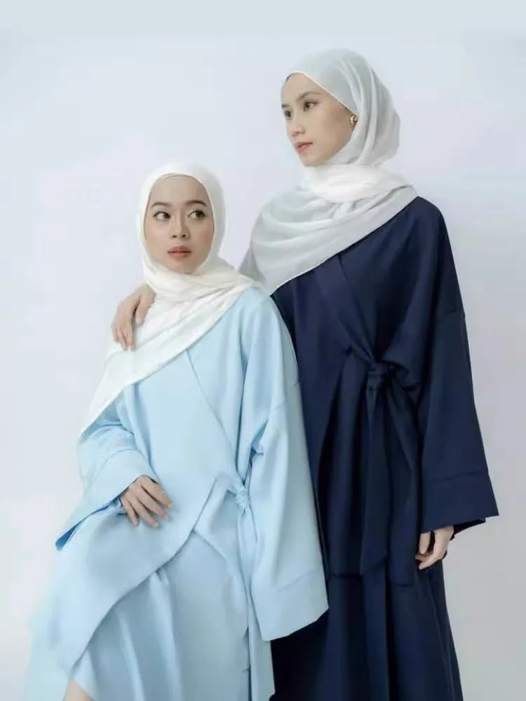 Eid Muslim Suit Modest Two Piece Women Lace Up Top Skirt Outfits Ramadan Morocco Dubai Abayas Ensemble Islam Arab Jalabiya