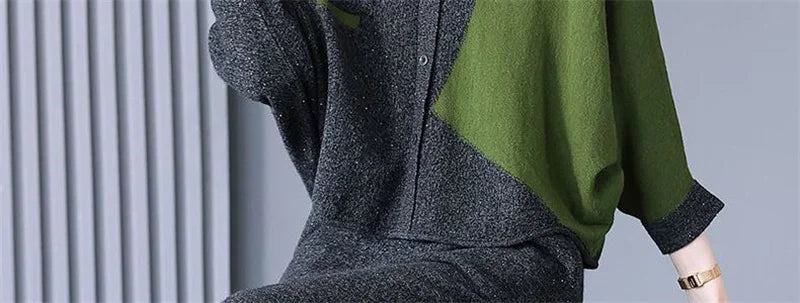 Self Made Knitted Two-piece Set for Women's 2024 Spring Clothing Set Socialite Temperament Wide Leg Pants Sweater Set Commuting