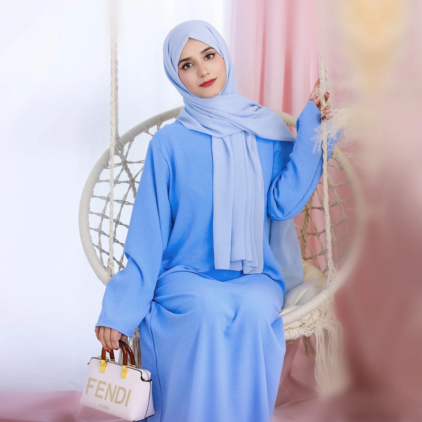 2025 Fashion Simple Muslim Dress Solid Abaya Arab Turkey Dubai Kaftan Modest Long Sleeve Maxi Dress Islamic Clothing LR593