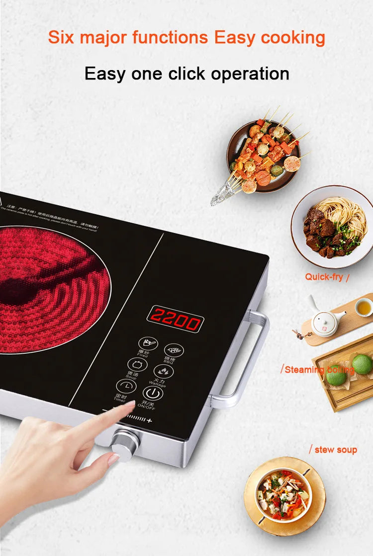 2200W Electric Ceramic Heater High Power Induction Cooktop Intelligent Hot Pot Stove With Timer Infrare Heating Furnace 110V