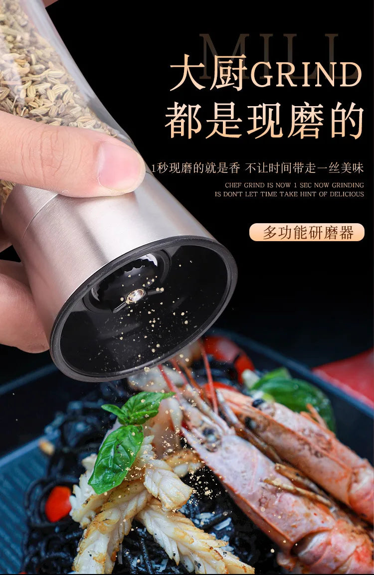 180/200ML Black Pepper Grinder with Stainless Steel Mill Manual Spice Glass Salt and Pepper Grinder Machine for Household
