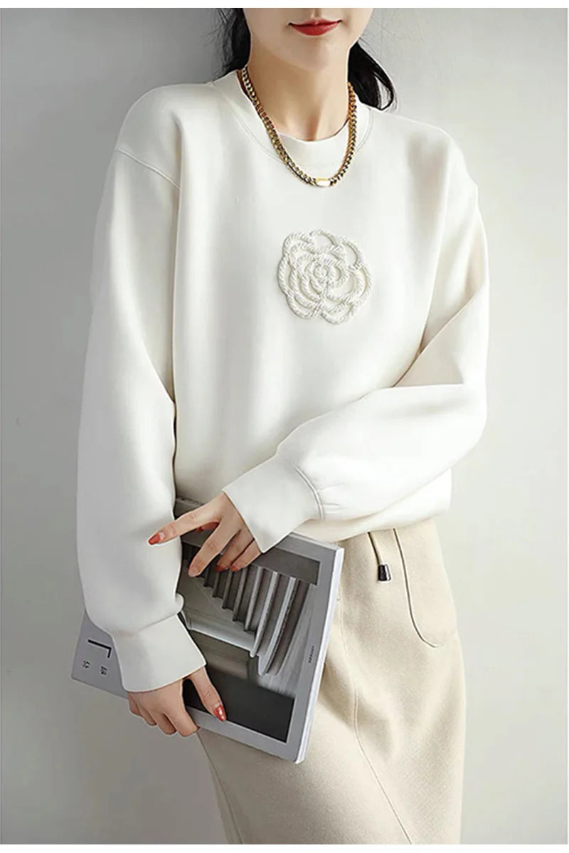 S-XXL Korean Fashion Black White Pullover O Neck Sweatshirt Patchwork Top Fall Winter Long Sleeve Kawaii Pulls Streetwear Casual