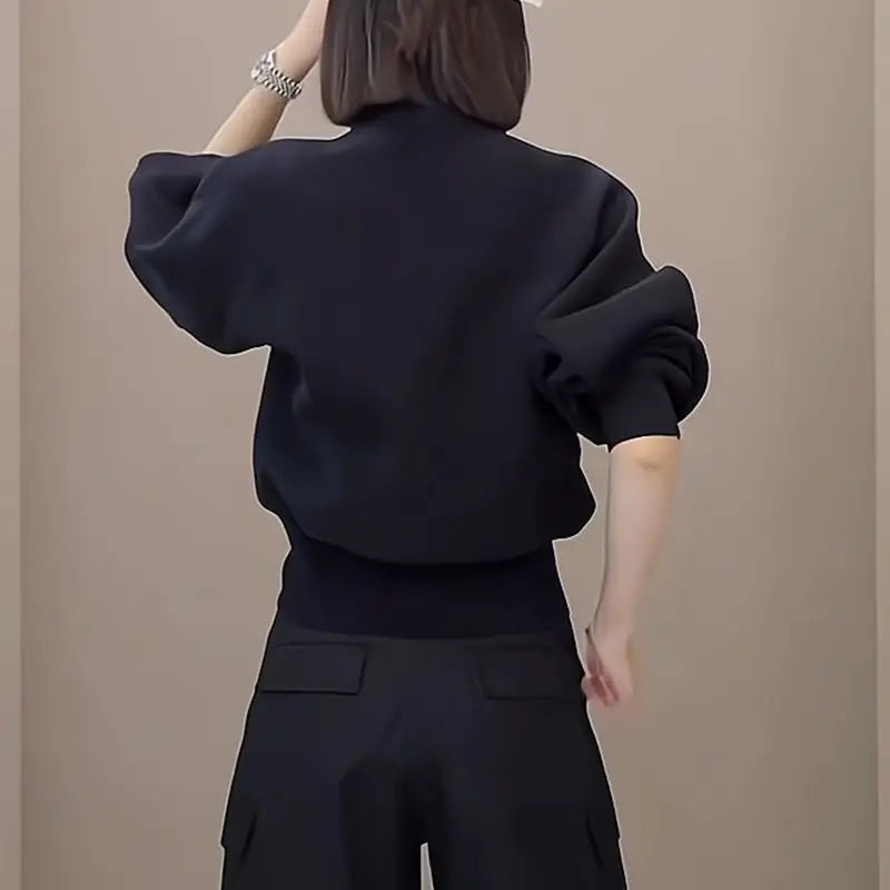 Fashion Stand Collar Zipper Solid Color Sweatshirts Women's Clothing 2023 Autumn Winter Loose Casual Tops Commuter Sweatshirts