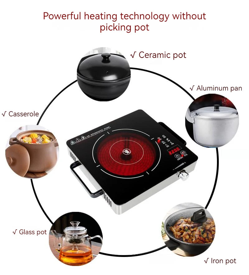 Household Electric Ceramic Stove Touch-type Commercial High-power 2200W Induction Cooker Light Wave Hot Pot Does Not Pick Pot