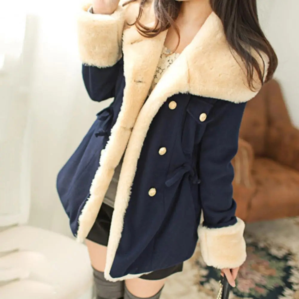 2023 Flannel Double Breasted Women Winter Coat Korean Plash Long Sleeves Thick Preppy Hooded Women Jacket Cardigan Warm Outwear