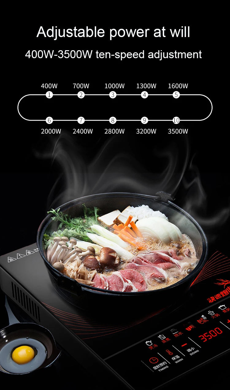 3500W High Power Electric Magnetic Induction Cooker Waterproof Hot Pot Oven Furnace Cooking Stove Kitchen Heater Cooktop