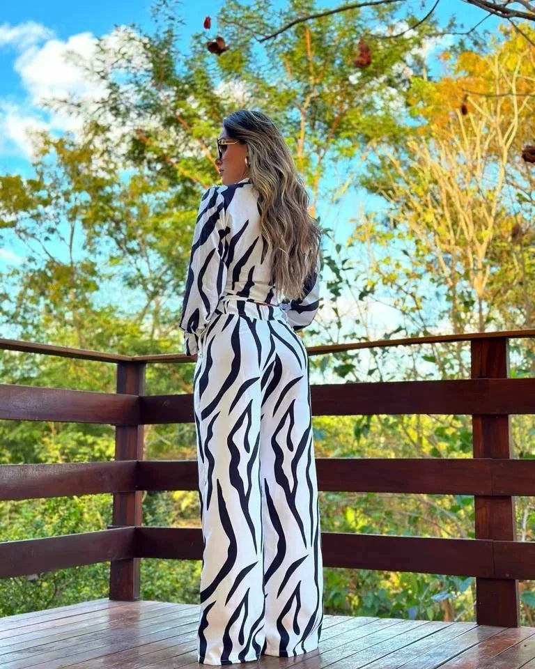 2023 Women's Casual Daily Shirt Set Floral Fashion Printed Shirt Spring Autumn Wide Leg Pants Women's Office Two-piece Set