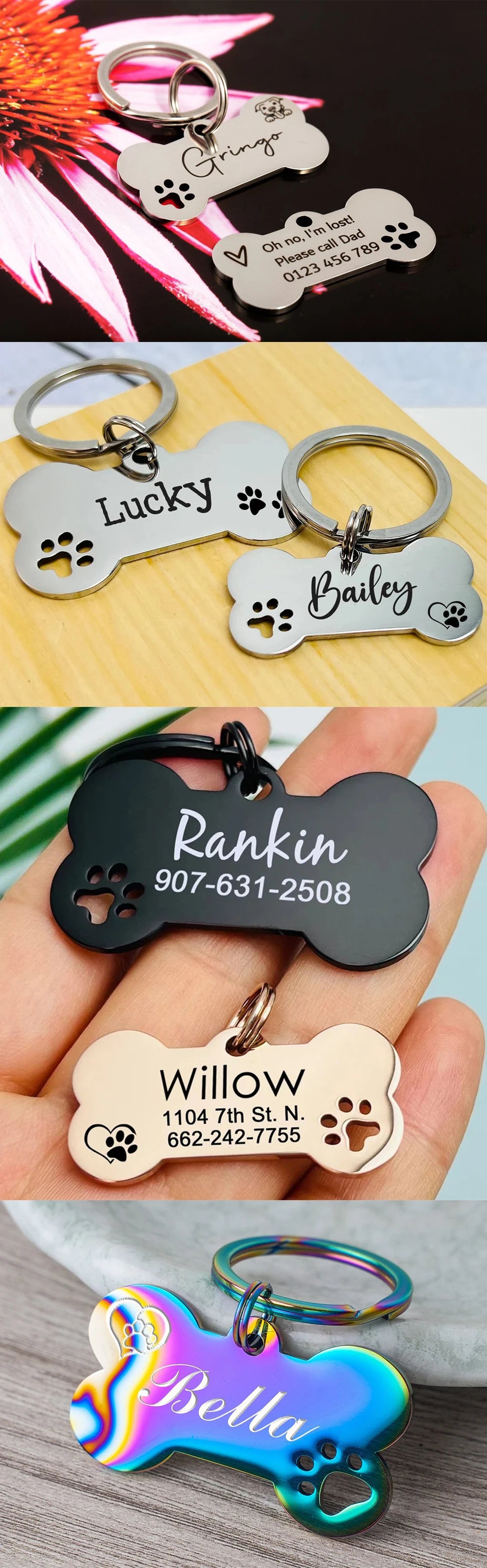 Personalized Pet Dog Tag Shiny Steel Free Engraving Kitten Puppy Anti-lost Collars Nameplate for Dog Address Tag Pet Accessoires