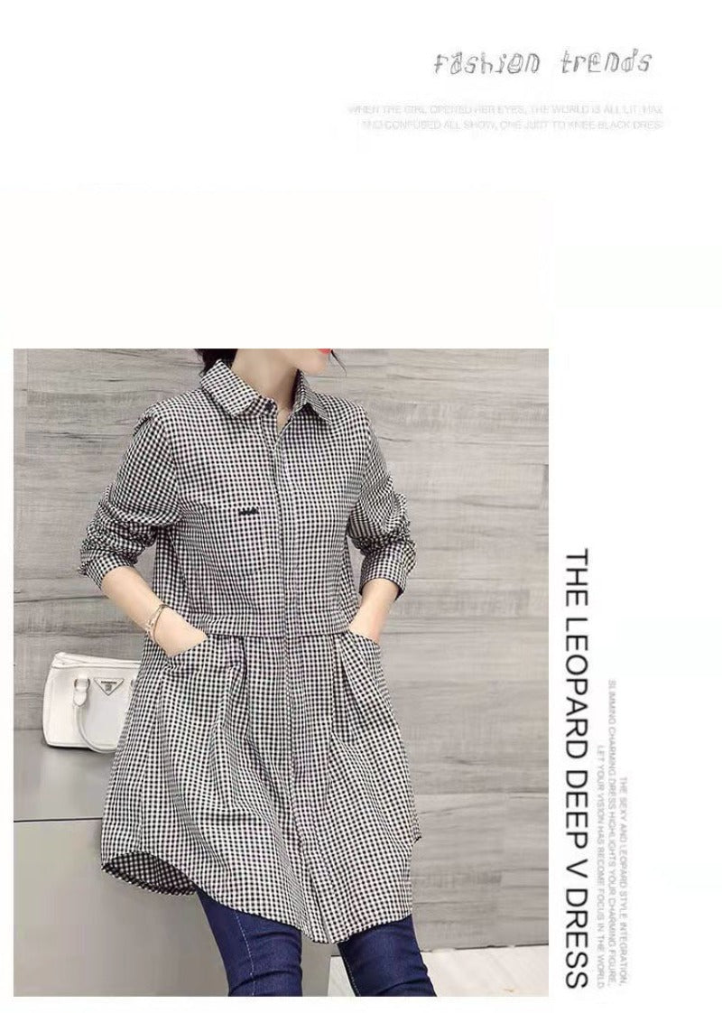 All-match Button Solid Midi Autumn Blouse for Female 2023 Korean Fashion Spliced Shirt Loose Long Sleeve Winter Polo-Neck Shirt