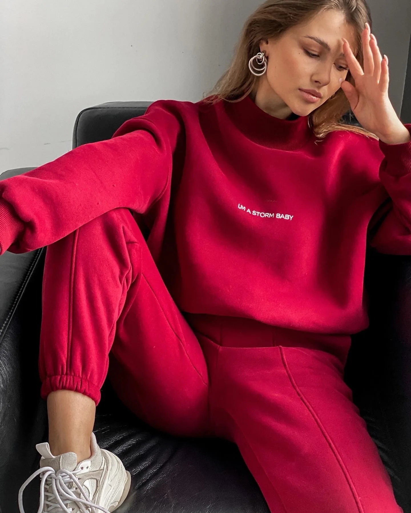 2023 Spring Autumn New Printed Loose Sports Suit Women Turtleneck Long Sleeve Sweatshirt Drawstring High Waist Pencil Pants Suit