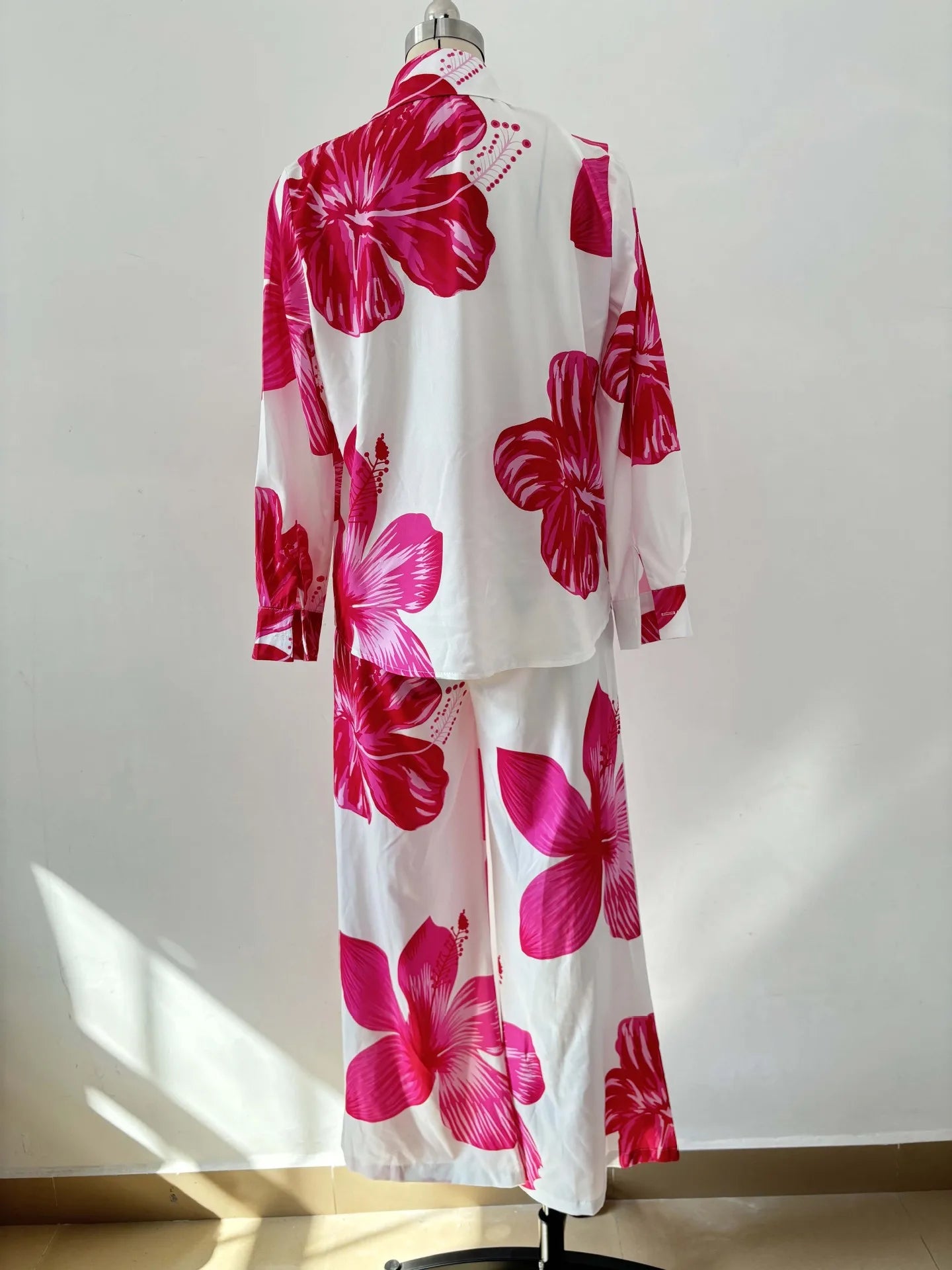 2023 Women's Casual Daily Shirt Set Floral Fashion Printed Shirt Spring Autumn Wide Leg Pants Women's Office Two-piece Set
