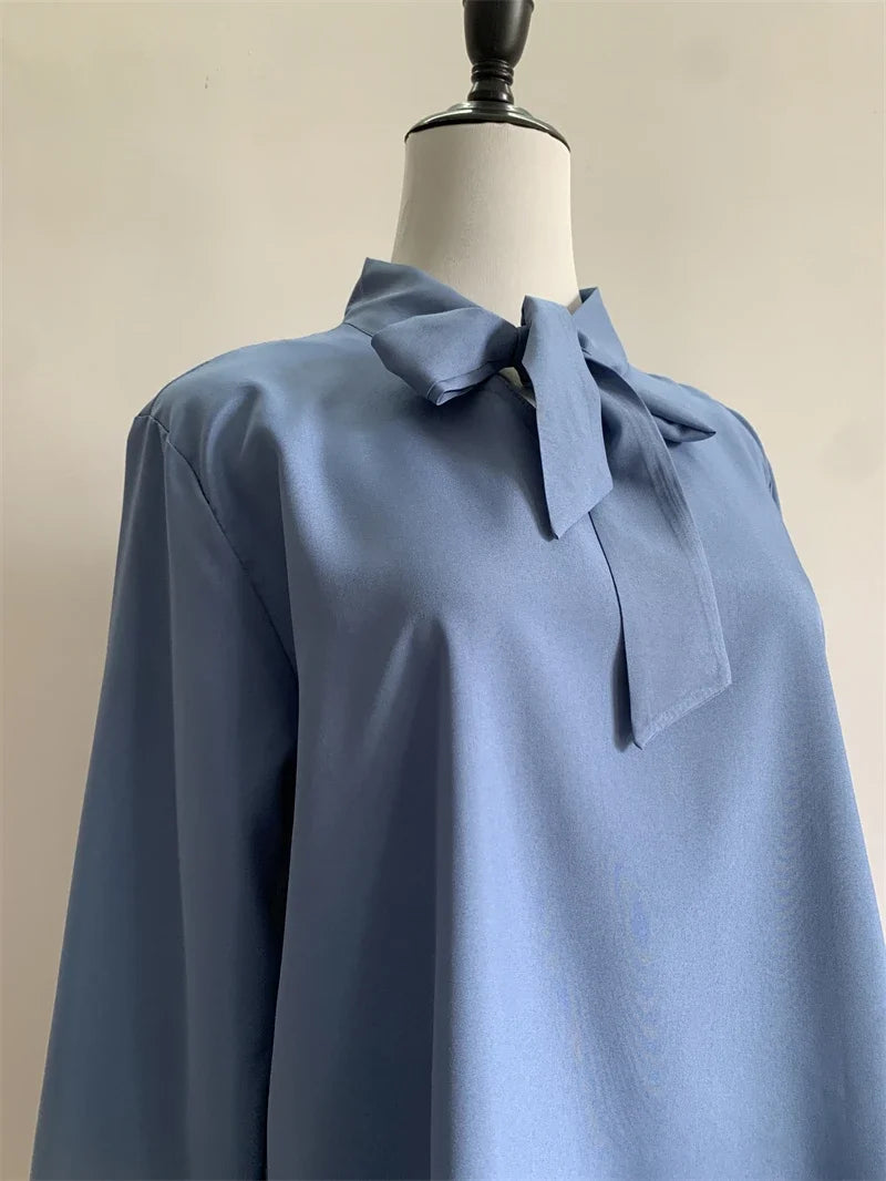 Pullover Blouse Summer Shirts for Women Korean Fashion Office Blouses blusas Autumn Long Sleeve Tie Bow Chiffon Formal Shirts