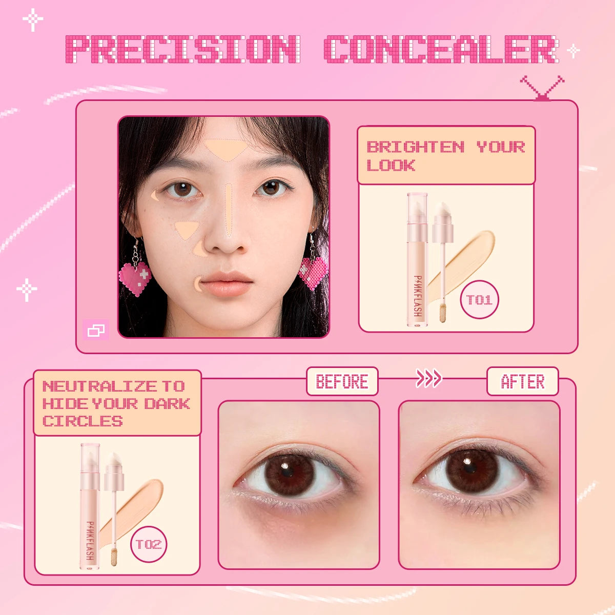PINKFLASH Flawless Liquid Concealer Pen Waterproof Full Coverage Breathable Matte Liquid Face Foundation Makeup Women Cosmetics