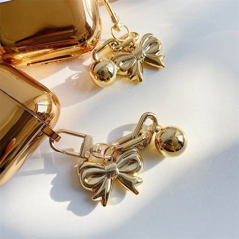 Luxury Gold Plating Earphone Case For Airpods 2 Pro Personalized Letters Logo Customized With Bow Keychain Soft Protective Cover