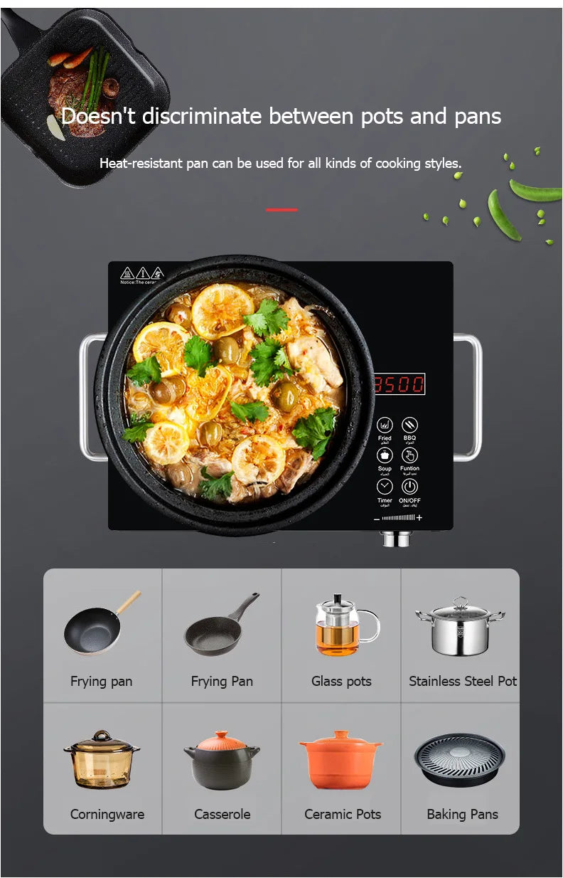 DMWD 110/220V 3500W Household Induction Cooker Electromagnetic Oven Waterproof Electric Stove Smart Touch Control Heating Plate