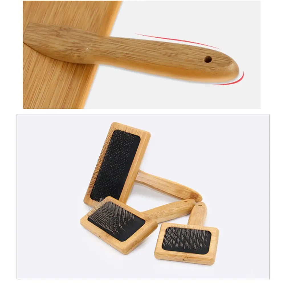Natural Bamboo Handle Comb and Stainless Steel Hair Brush Dogs Cats Pets Accessories Tools Open Knot Pet Combs Durable Dense