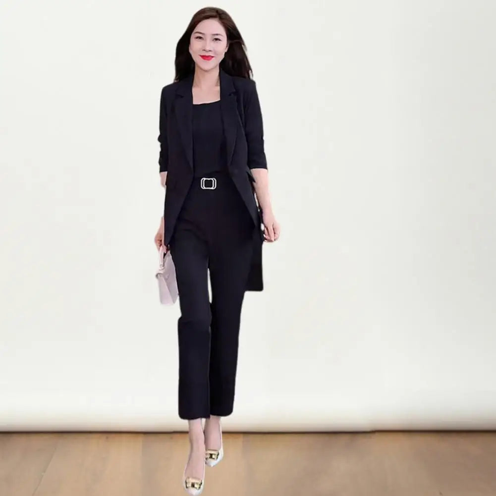 High Waist Pants Set Elegant Women's Business Suit Set with Lapel Cardigan High Waist Pants Vest Formal Office for Professional