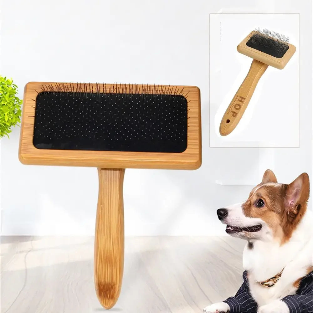 Natural Bamboo Handle Comb and Stainless Steel Hair Brush Dogs Cats Pets Accessories Tools Open Knot Pet Combs Durable Dense