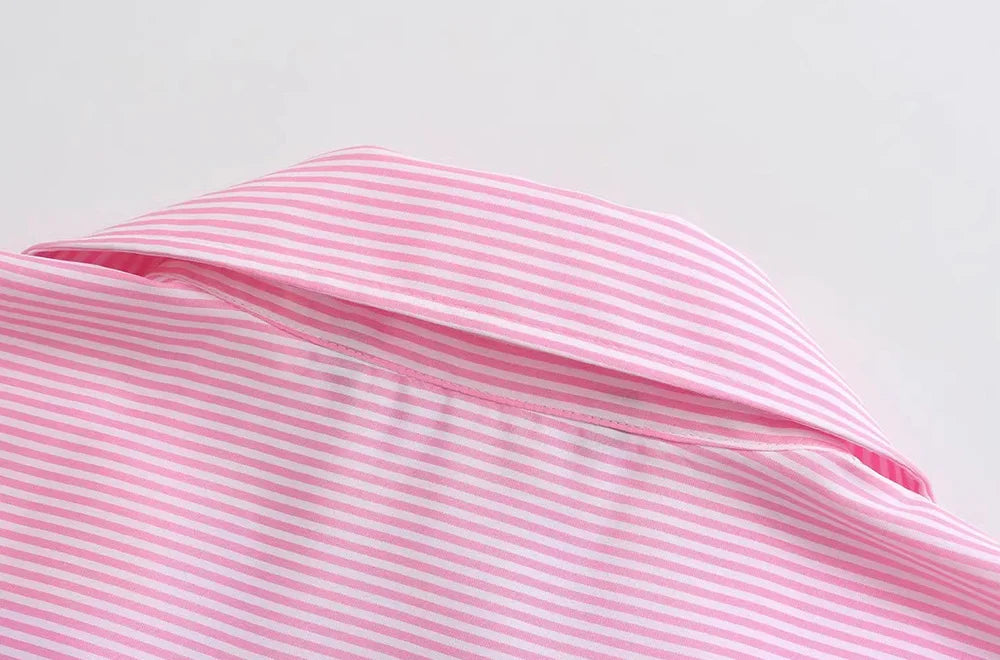 TRAF-Striped Loose Shirts With Pocket for Women, Long Sleeve, Button-up Blouses, Chic Tops, Female Fashion