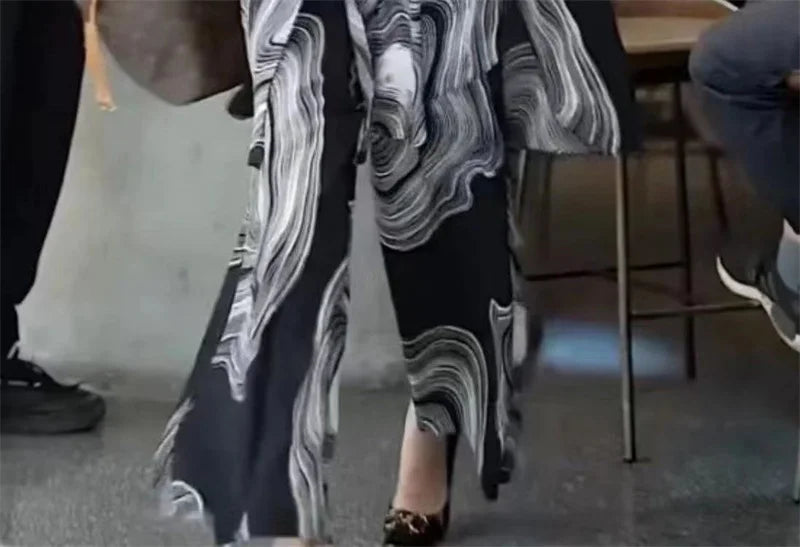 5XL Summer Sets Large Silk Wide Leg Trouser Set Women's Spring 2023 New Print Silk Fashion Slim Two Piece Set Female Elegant