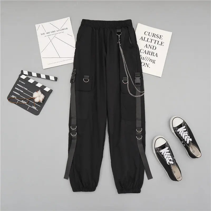 Female Set Woman 2 Pieces Pants Korean Fashion Chain Streetwear Harajuku Shirt+Sweat High Waist Y2k Aesthetic Two-piece Suit