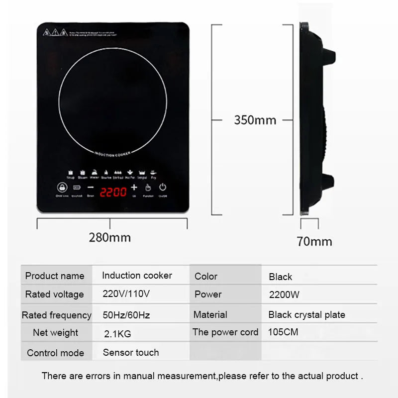 110V/220V Electric Magnetic Induction Cooker Waterproof Hot Pot Oven Furnace Cooking Stove Kitchen Hotpot Heater Cooktop 2200W