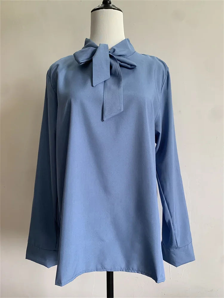 Pullover Blouse Summer Shirts for Women Korean Fashion Office Blouses blusas Autumn Long Sleeve Tie Bow Chiffon Formal Shirts