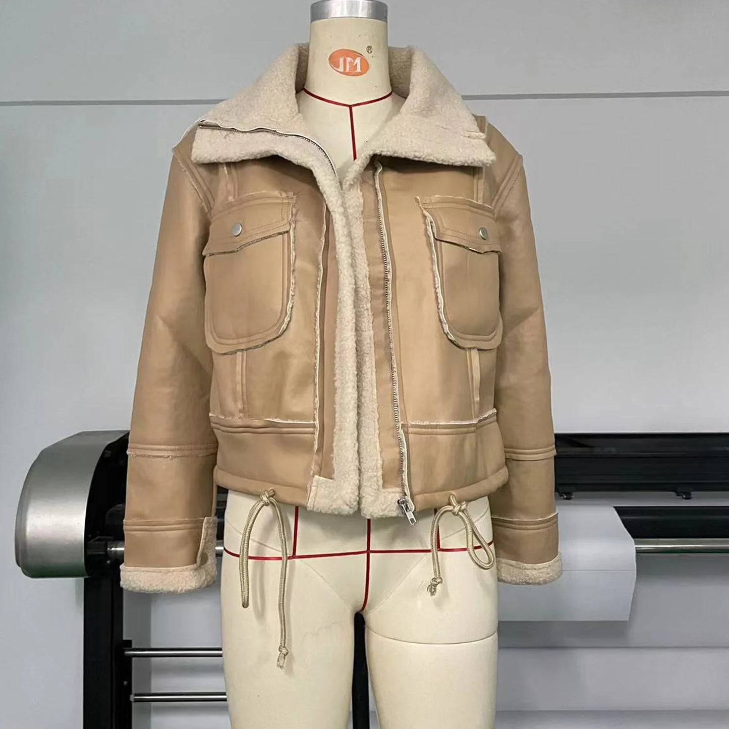 Faux Leather Jackets Women Short Thick Warm Outwear Winter Tops