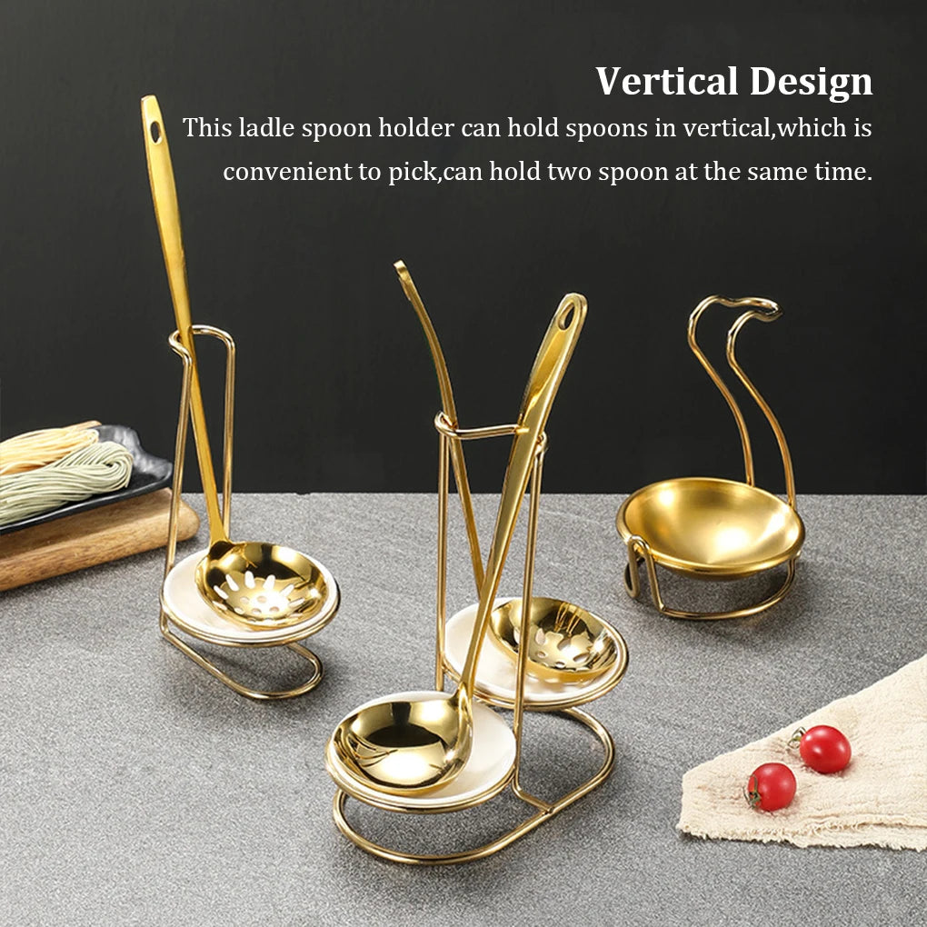 Spoon Rest Holder Rack Kitchen Cookware Organizer Vertical Gold Stand Soup Scoop Storage Restaurant Tableware Stands