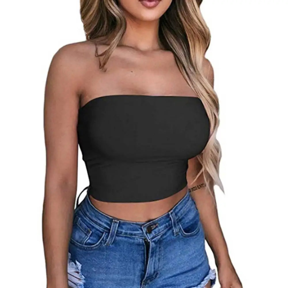 1Pc Soft Women Breathable Bustier Strapless Cropped Women Tube Tops Slim Elastic Sexy Cotton Spandex Tube Top for Daily Wear