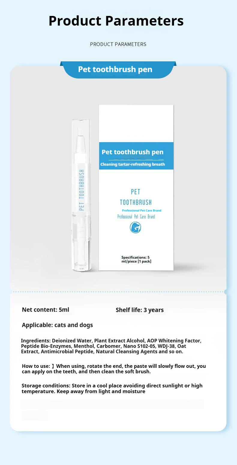 Pet Toothbrush Pen Teeth Cleaning Tool Fresh Breath Pet Toothbrush Toothpaste All-in-One Teeth Cleaning for Dogs and Cats
