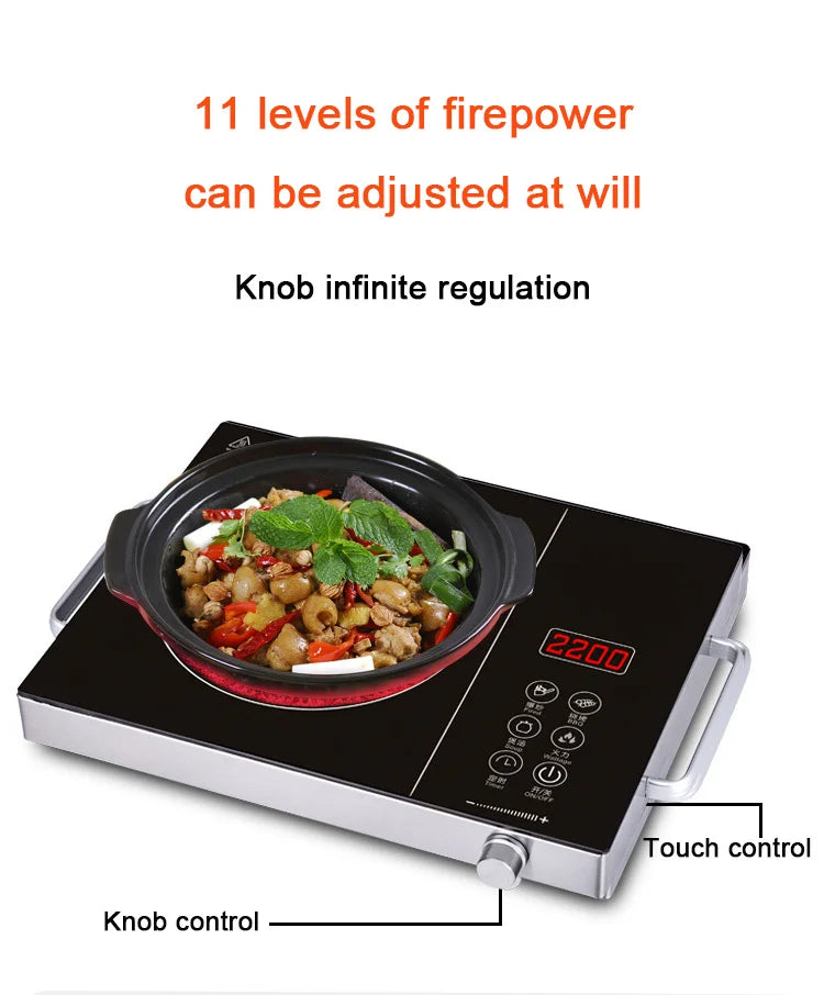 2200W Electric Ceramic Heater High Power Induction Cooktop Intelligent Hot Pot Stove With Timer Infrare Heating Furnace 110V